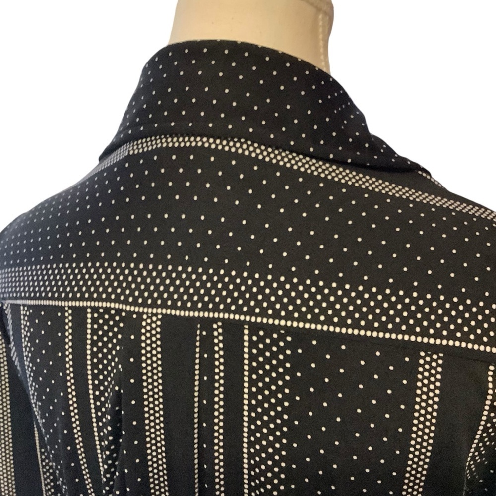 EMMA & MICHELE BLACK & WHITE STRIPED POLKA DOT BUTTON-DOWN SHIRT DRESS/ TIE BELT - Picture 5 of 14